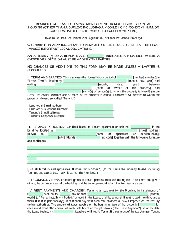 Residential Lease For Apartment Or Unit In Multi Family Rental Housing screenshot