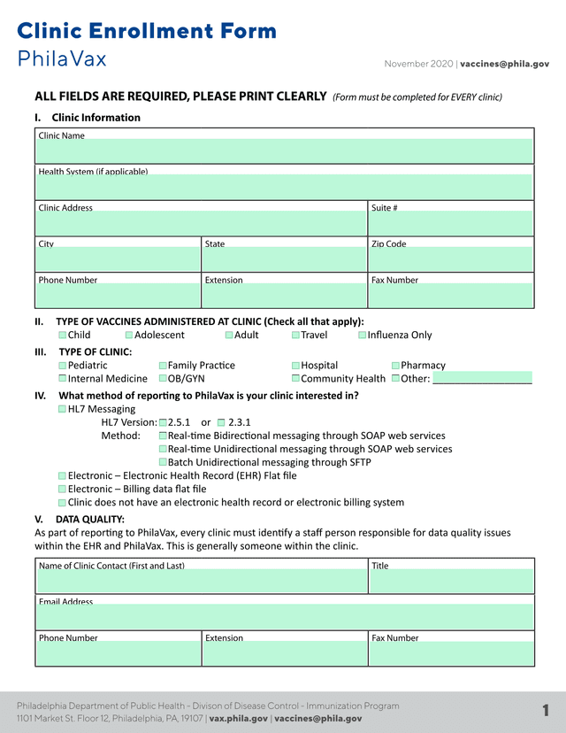 Clinic Enrollment Form screenshot