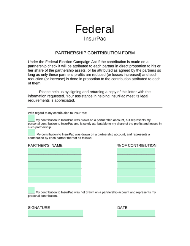 Partnership Contribution Form screenshot