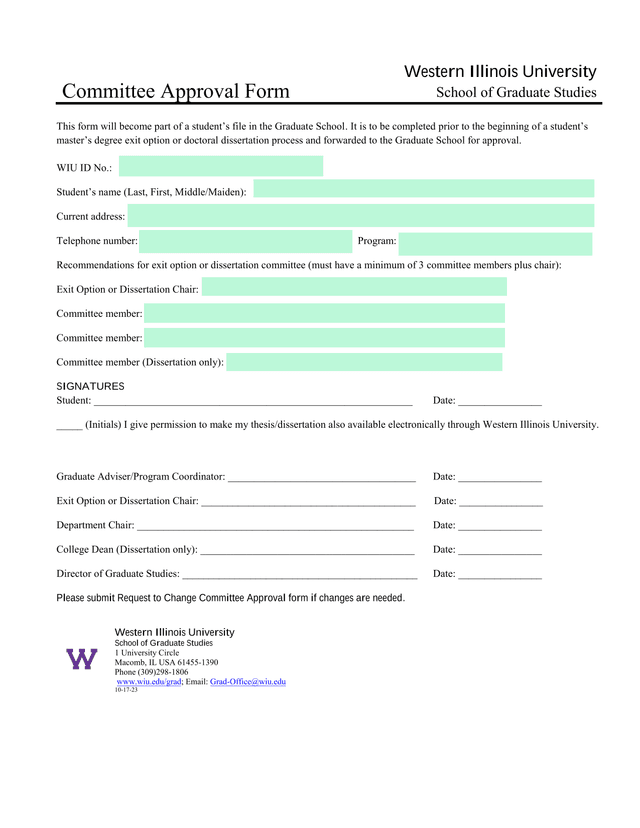 Committee Approval Form screenshot
