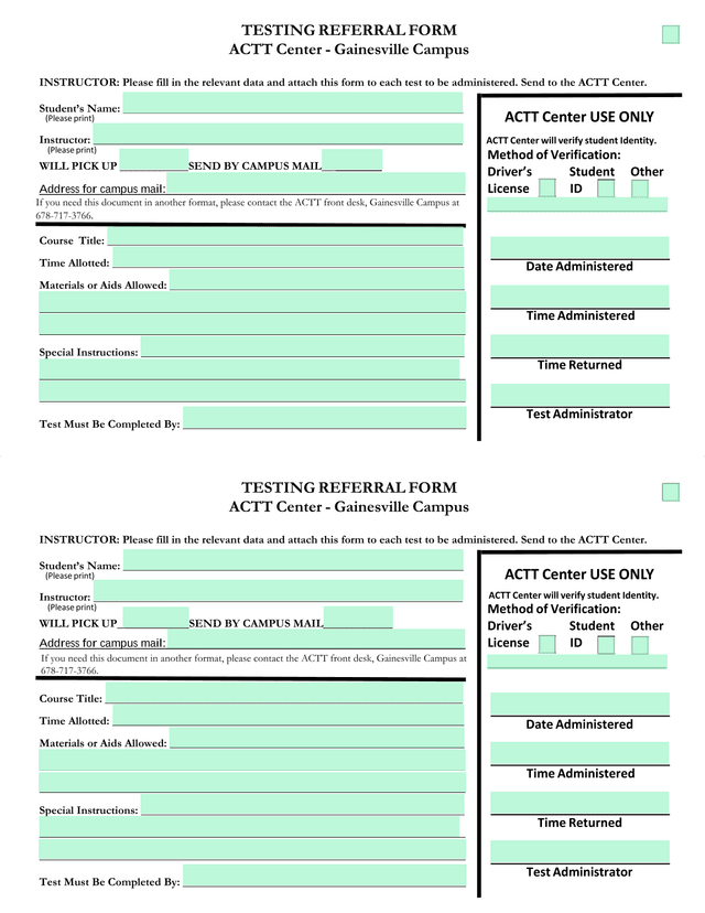 TESTING REFERRAL FORM screenshot
