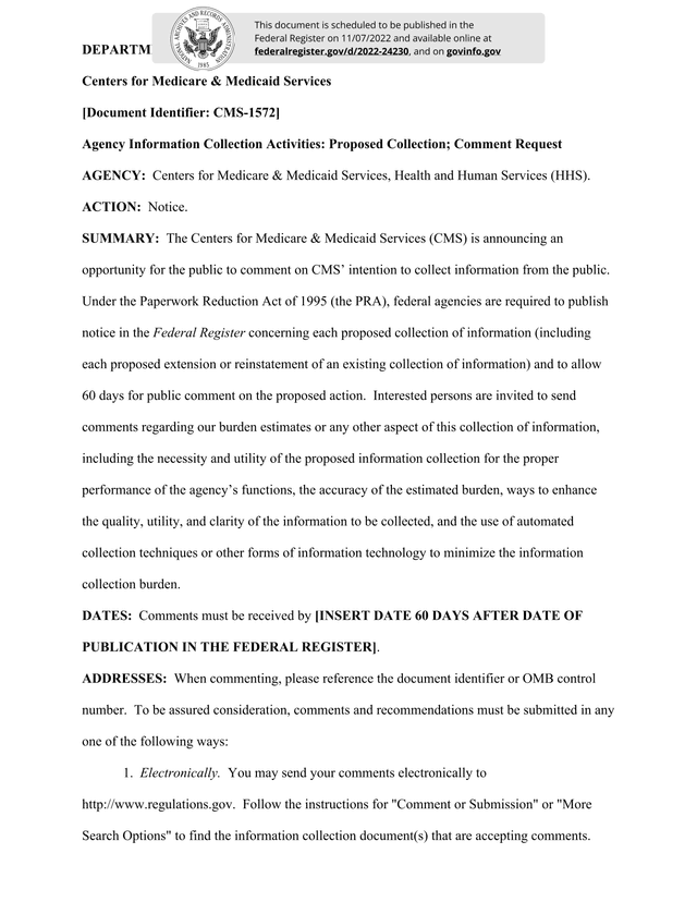 Agency Information Collection Activities Proposed Collection Comment Request screenshot