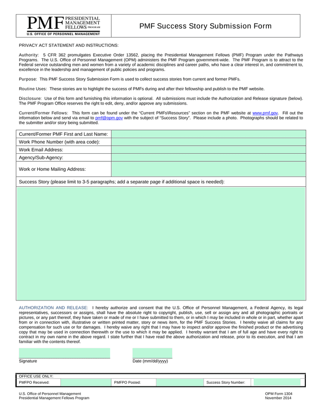 PMF Success Story Submission Form screenshot