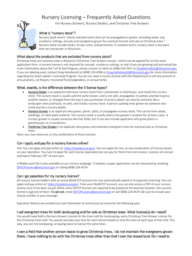 Nursery Licensing  Frequently Asked Questions screenshot