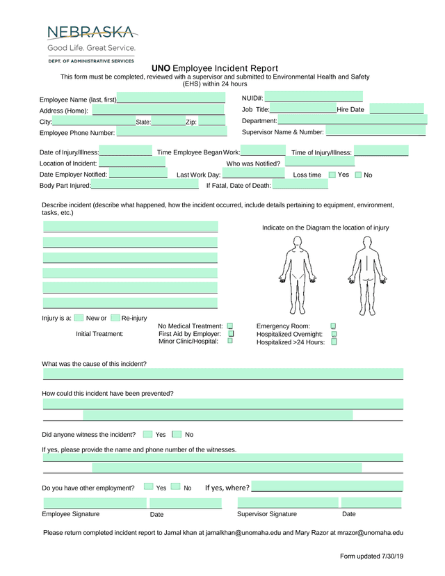 UNO Employee Incident Report screenshot