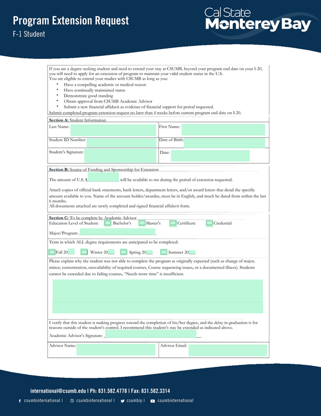Program Extension Request F 1 Student screenshot