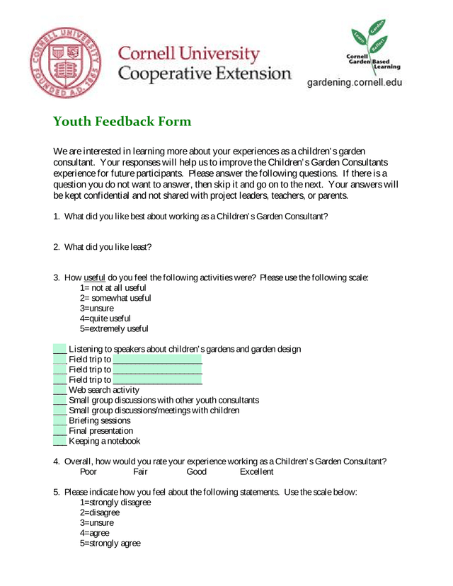 Youth Feedback Form screenshot