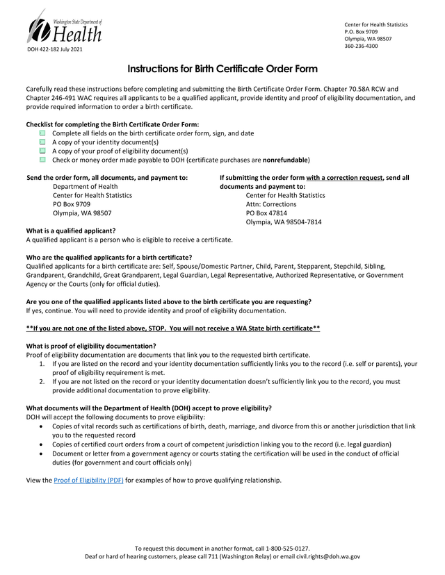Instructions For Birth Certificate Order Form screenshot