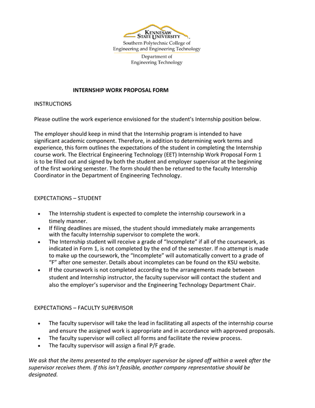 INTERNSHIP WORK PROPOSAL FORM screenshot