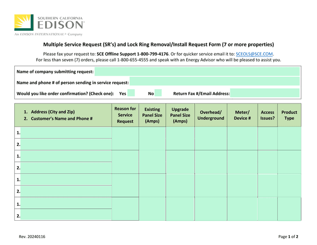 Multiple Service Request (SRS) And Lock Ring RemovalInstall Request Form (7 Or More Properties) screenshot