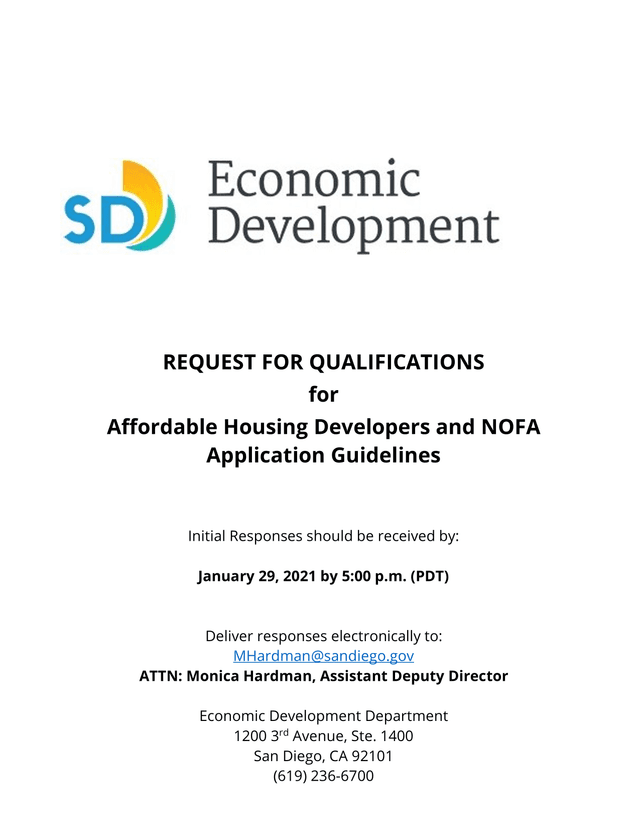 Request For Qualifications For Affordable Housing Developers And NOFA Application Guidelines screenshot
