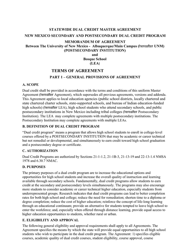 Statewide Dual Credit Master Agreement screenshot