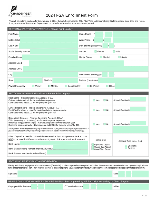 2024 FSA Enrollment Form screenshot