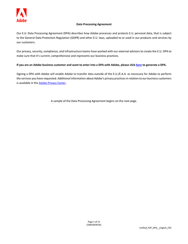 Data Processing Agreement For Cloud Services screenshot