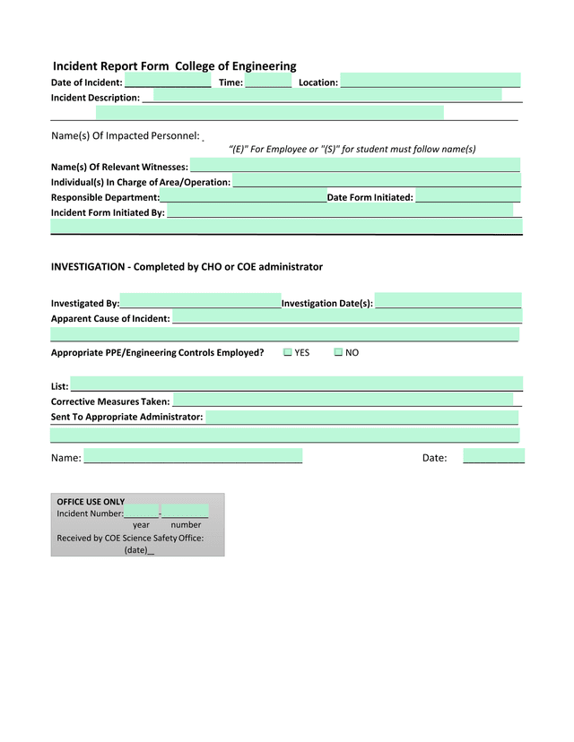 Incident Report Form College Of Engineering screenshot