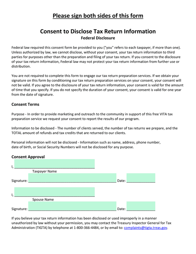 Consent To Disclose Tax Return Information screenshot