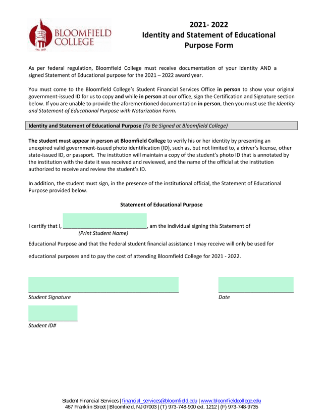 Identity And Statement Of Educational Purpose Form screenshot