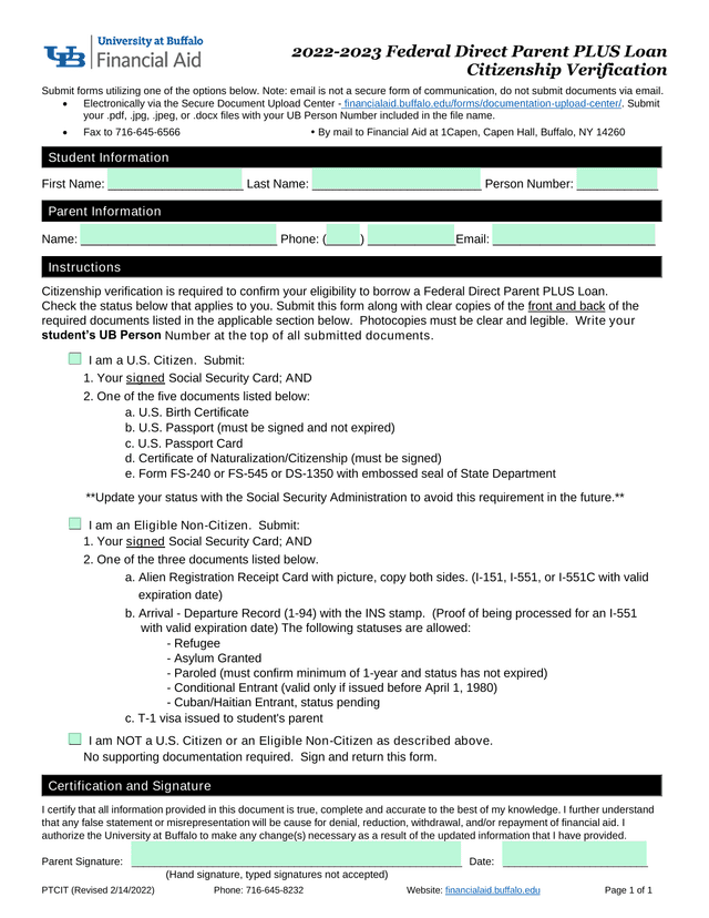Federal Direct Parent PLUS Loan Citizenship Verification screenshot