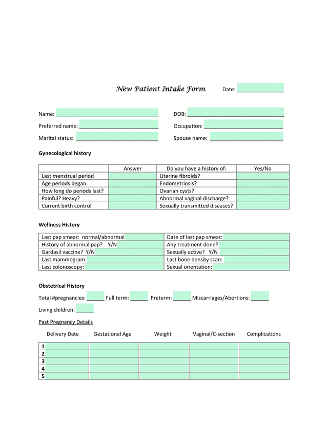New Patient Intake Form screenshot
