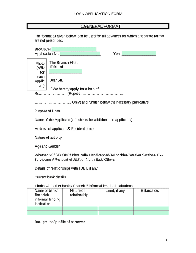 LOAN APPLICATION FORM screenshot
