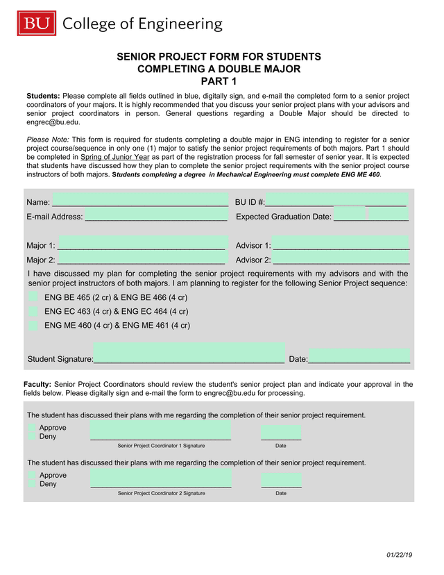 Senior Project Form For Students Completing A Double Major screenshot