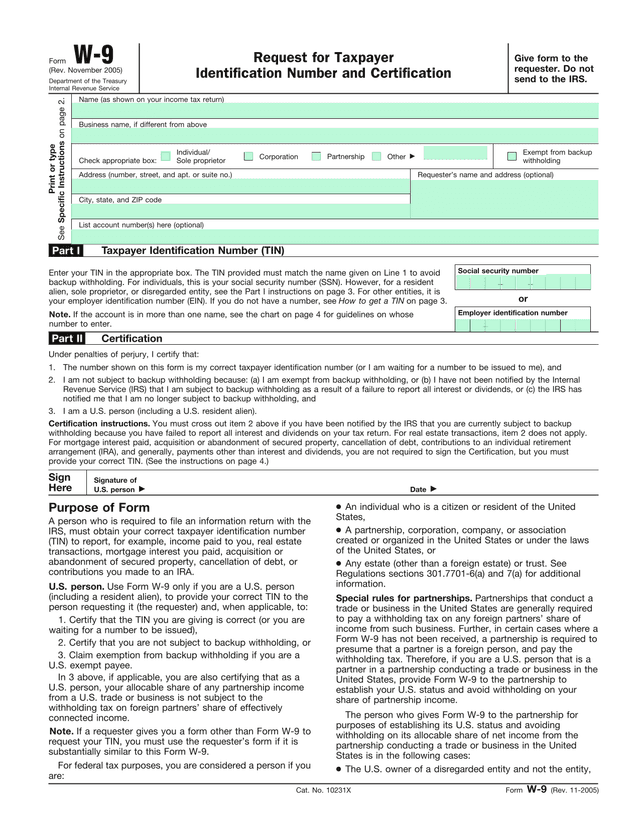 Form W 9 screenshot