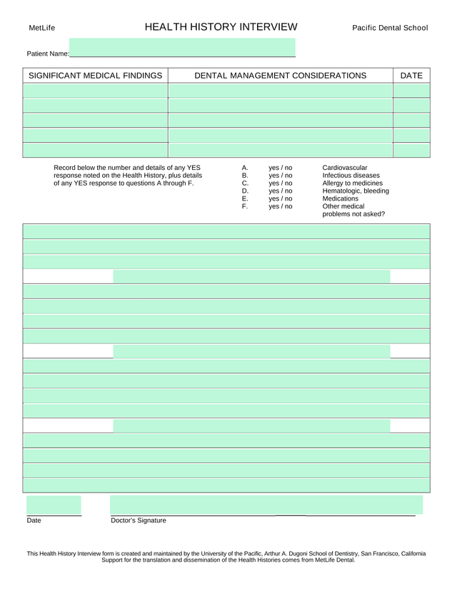 Health History Interview screenshot