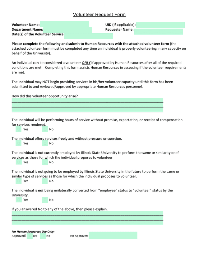 Volunteer Request Form screenshot