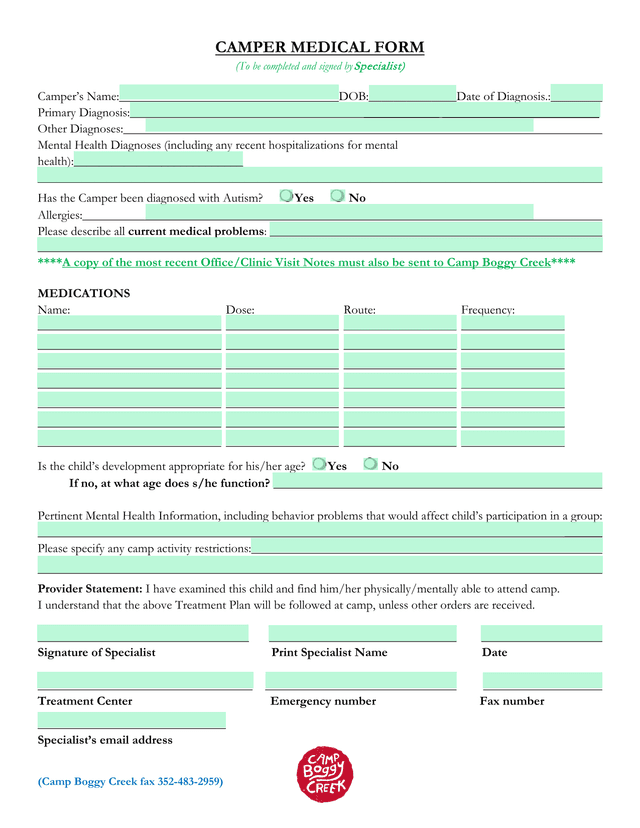 Camper Medical Form screenshot