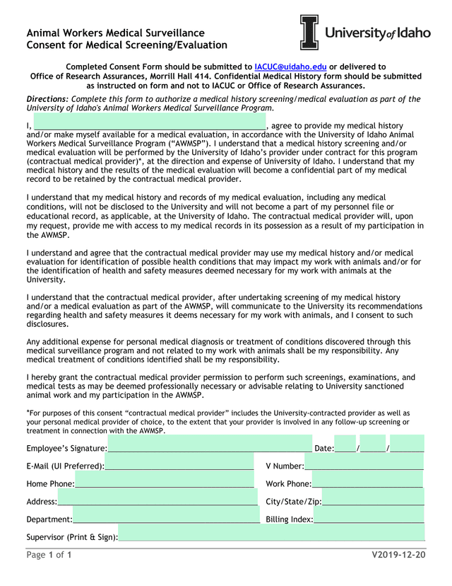 Animal Workers Medical Surveillance Consent For Medical ScreeningEvaluation screenshot