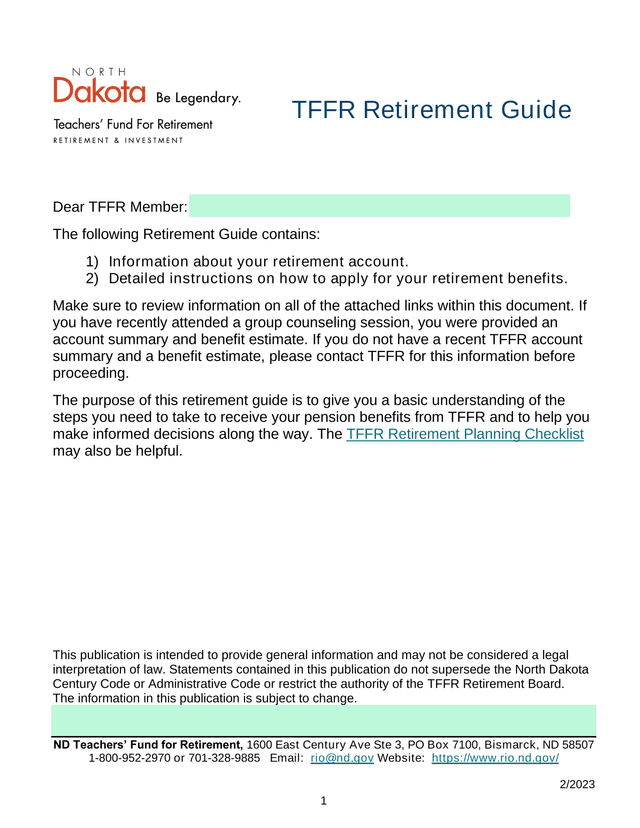 TFFR Retirement Guide screenshot