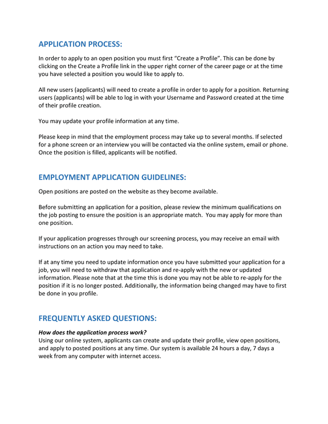 Employment Application Process Guidelines screenshot