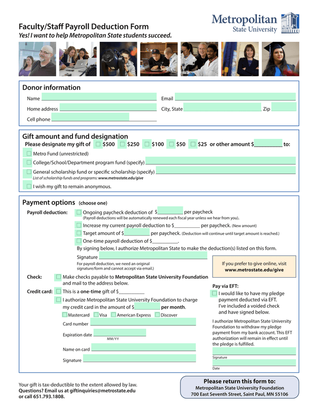 FacultyStaff Payroll Deduction Form screenshot