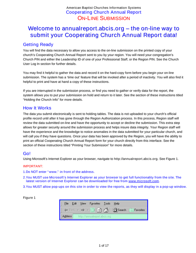 Cooperating Church Annual Report ON LINE SUBMISSION screenshot
