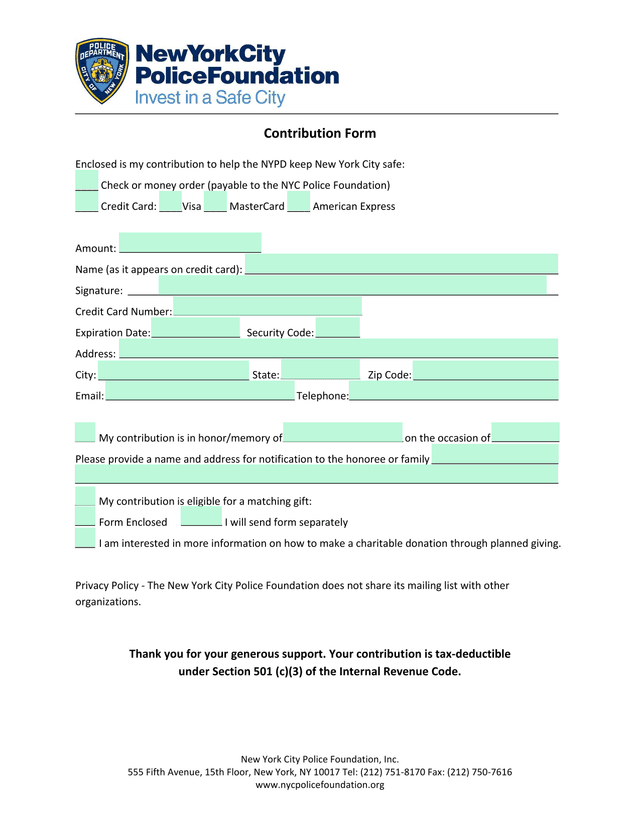 Contribution Form screenshot