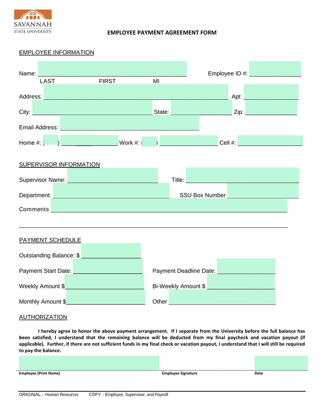 EMPLOYEE PAYMENT AGREEMENT FORM screenshot