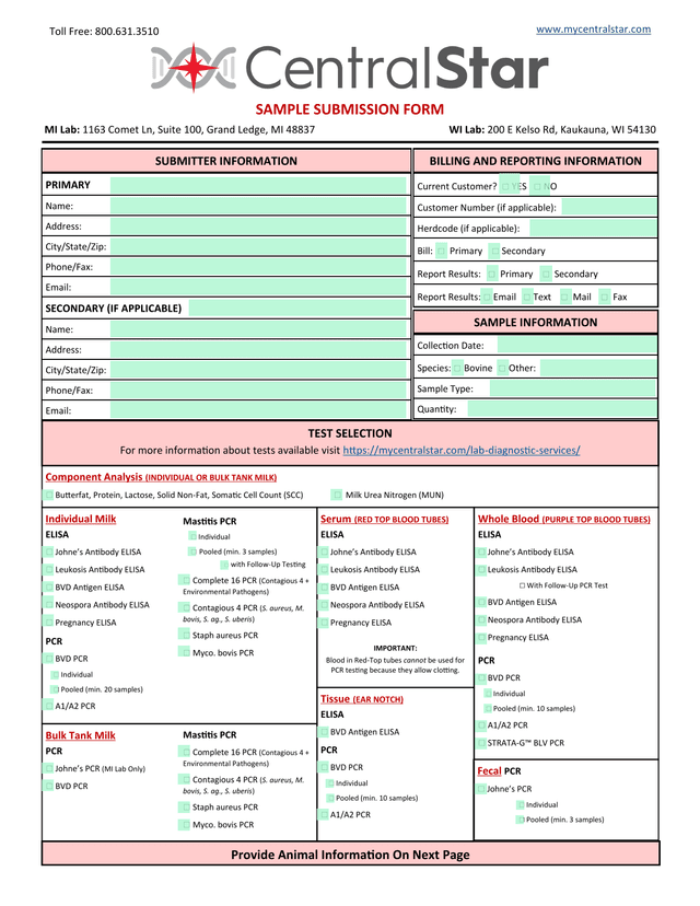 Sample Submission Form screenshot