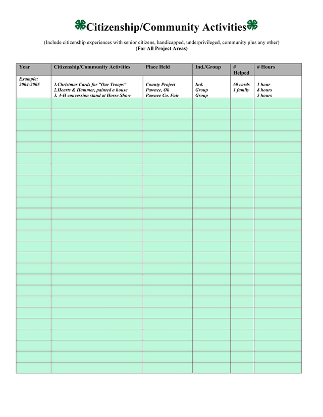 CitizenshipCommunity Activities Form screenshot