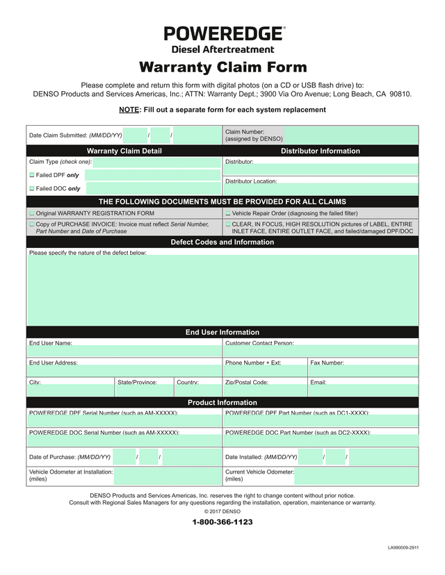 Warranty Claim Form screenshot