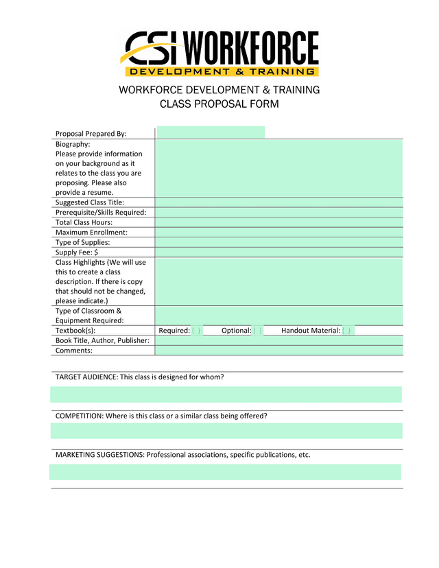 Workforce Development  Training Class Proposal Form screenshot
