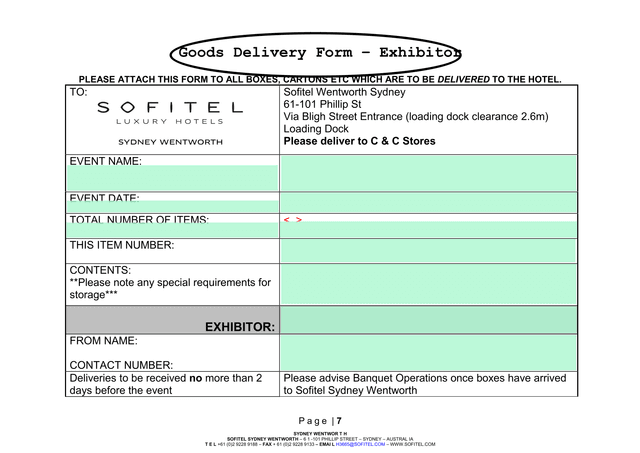 Goods Delivery Form  Exhibitor screenshot