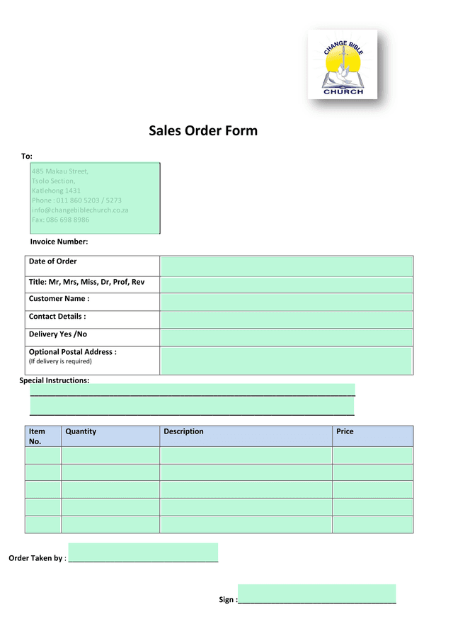 Sales Order Form screenshot