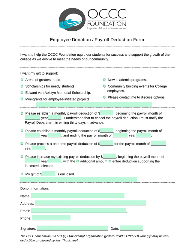 Employee Donation  Payroll Deduction Form screenshot
