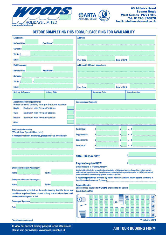 AIR TOUR BOOKING FORM screenshot