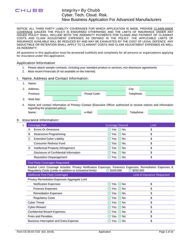 New Business Application For Advanced Manufacturers screenshot