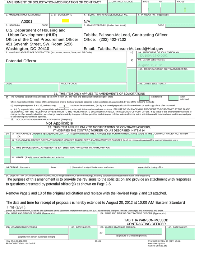 Amendment Of SolicitationModification Of Contract screenshot