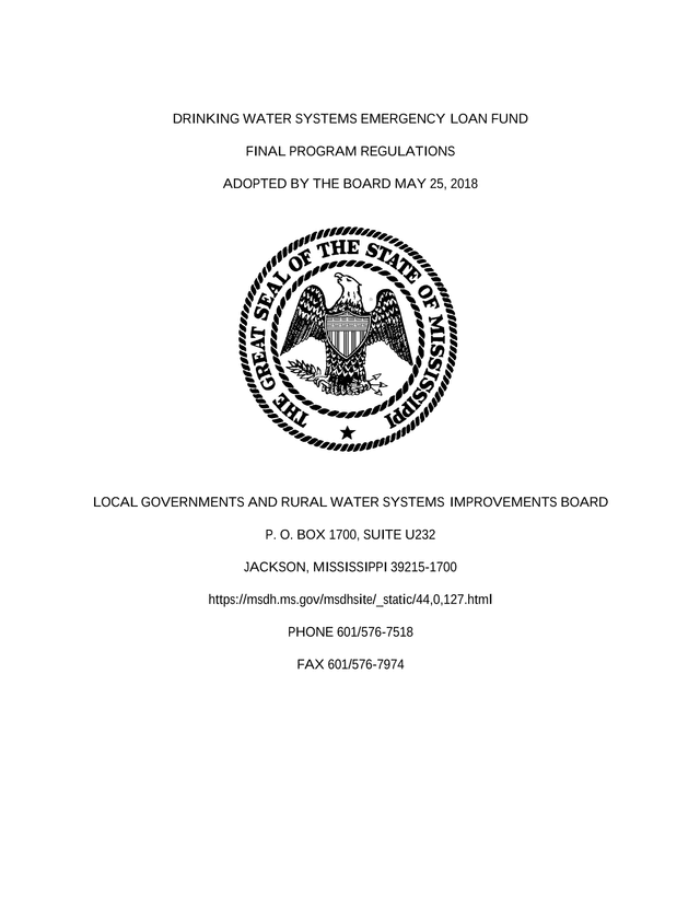 Drinking Water Systems Emergency Loan Fund Final Program Regulations screenshot