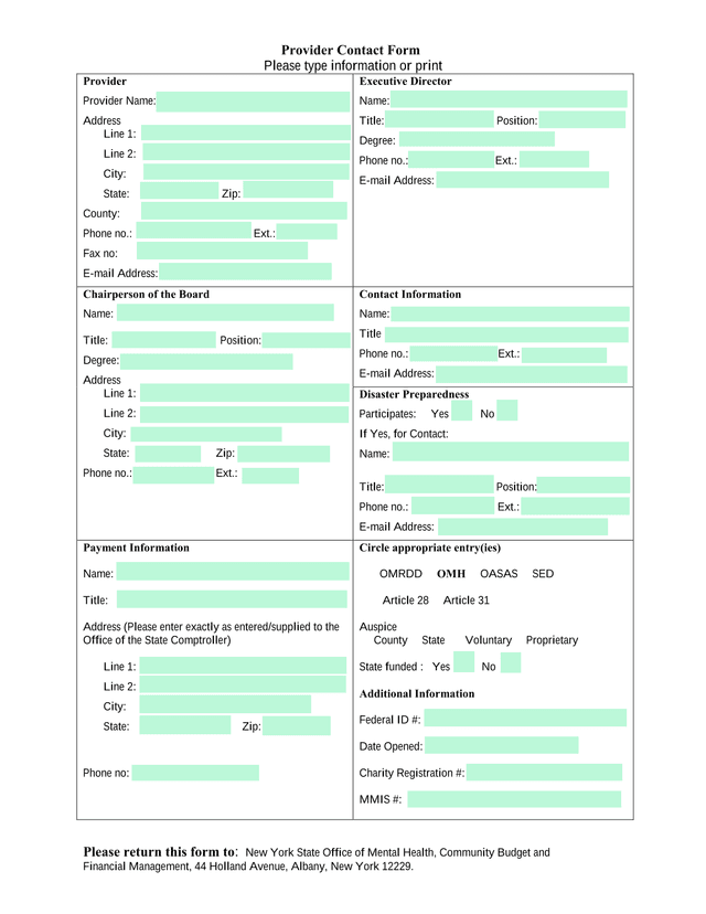Provider Contact Form screenshot
