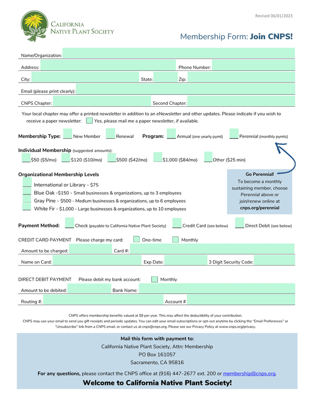 Membership Form Join CNPS screenshot