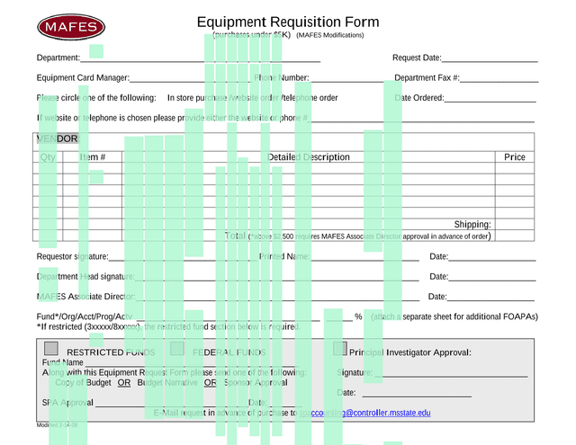 Equipment Requisition Form (Purchases Under 5K) screenshot